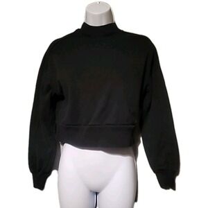 Everlane Womens XXS Distressed Blank Organic Cotton Cropped Sweatshirt Black